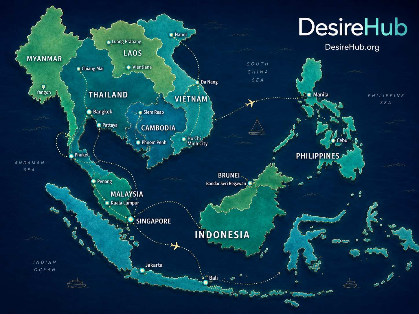 Southeast Asia travel destinations map